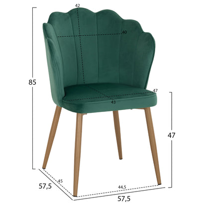 CHAIR HM8737.03 VELVET GREEN WITH METAL GOLD FRAME 57.5x57.5x85 cm.