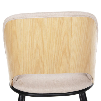 DINING CHAIR DELF HM9617.02 BEIGE FABRIC-BLACK METAL LEGS-WOODEN BACK IN OAK 48x55x76Hcm.