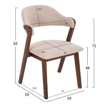 DINING CHAIR RIDER HM9734.02 RUBBERWOOD IN WALNUT COLOR-ECRU FABRIC 59x59x83Hcm.