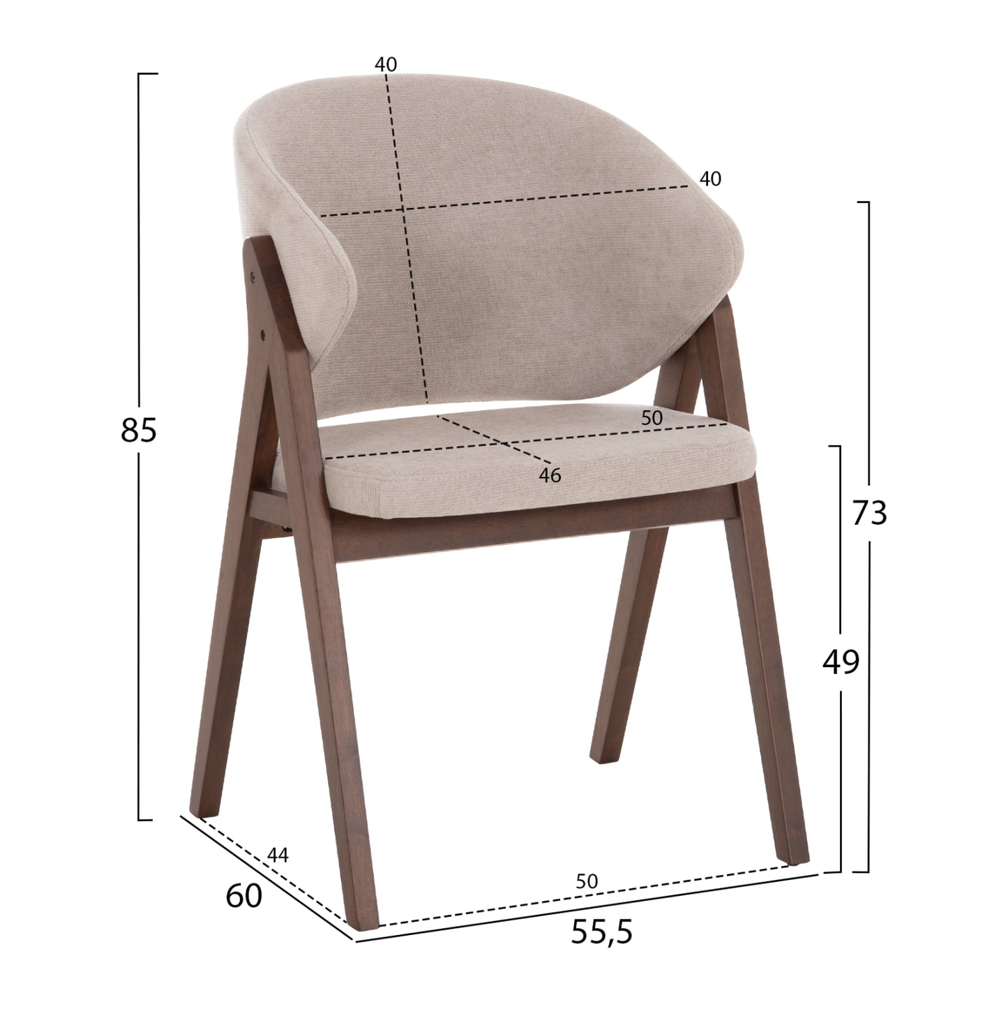 DINING CHAIR HANA HM9746.11 RUBBERWOOD IN BLACK-FABRIC IN GREY 55,5x60x85Hcm.