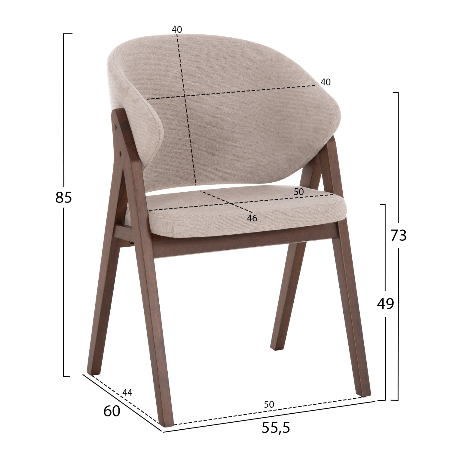 DINING CHAIR HANA HM9746.11 RUBBERWOOD IN BLACK-FABRIC IN GREY 55,5x60x85Hcm.