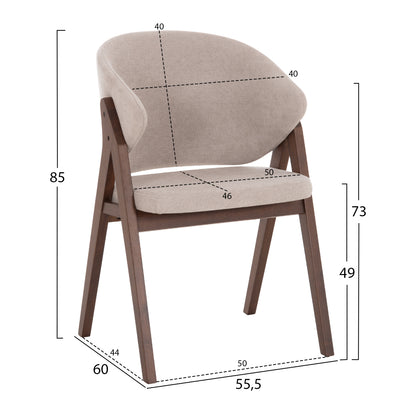 DINING CHAIR HANA HM9746.11 RUBBERWOOD IN BLACK-FABRIC IN GREY 55,5x60x85Hcm.