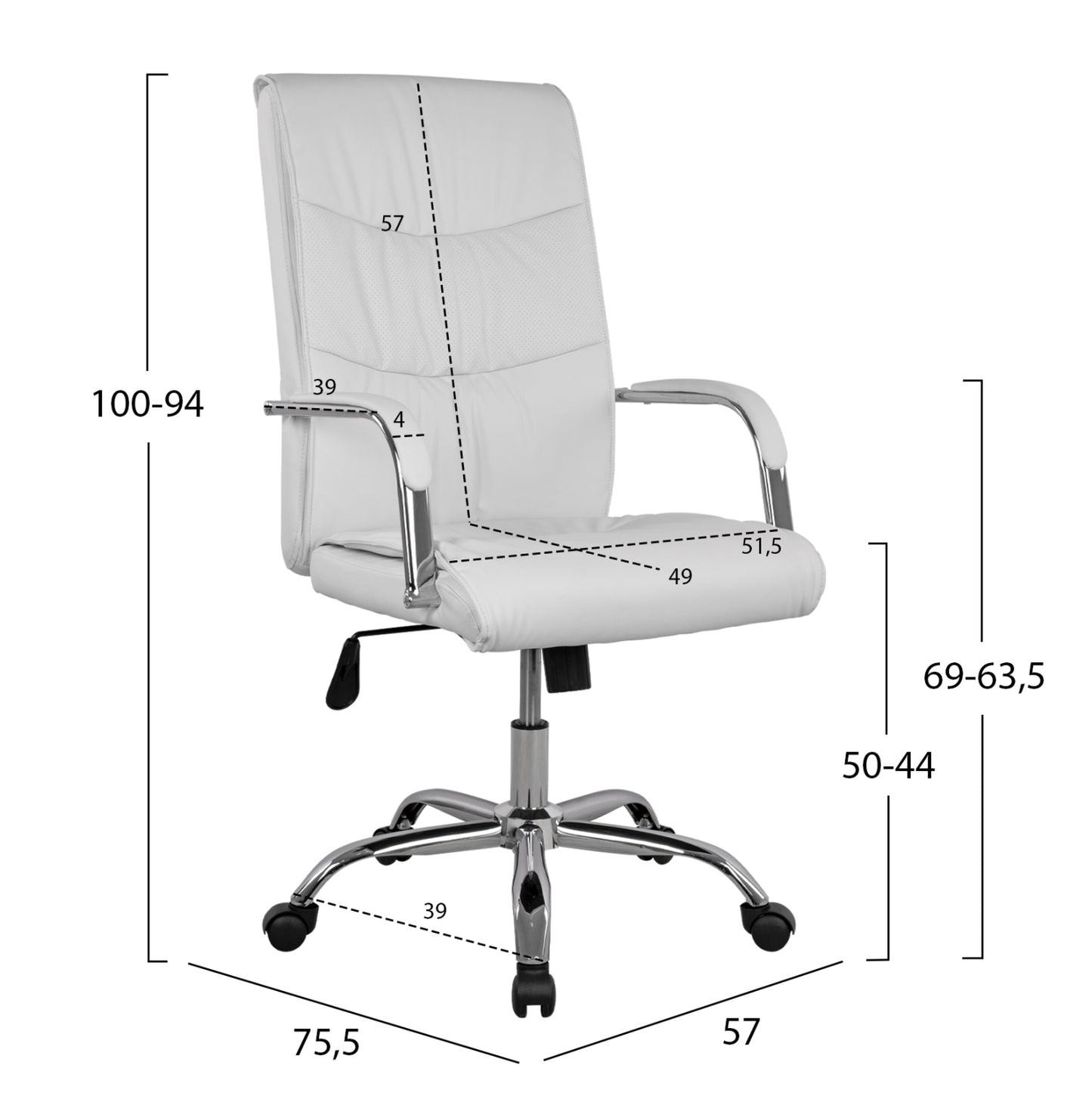 Office Chair Director's White with chromed base Jacob HM1044.12 57x75,5x100 cm