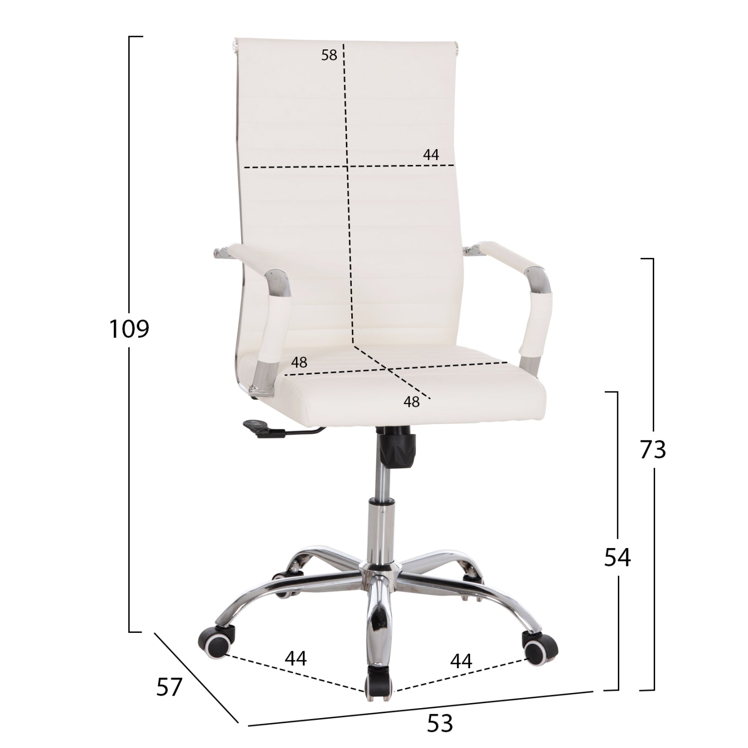 MANAGER'S OFFICE CHAIR BOSS HM1059.32 WHITE PU-CHROMED METAL FRAME AND BASE 53x57x109Hcm.