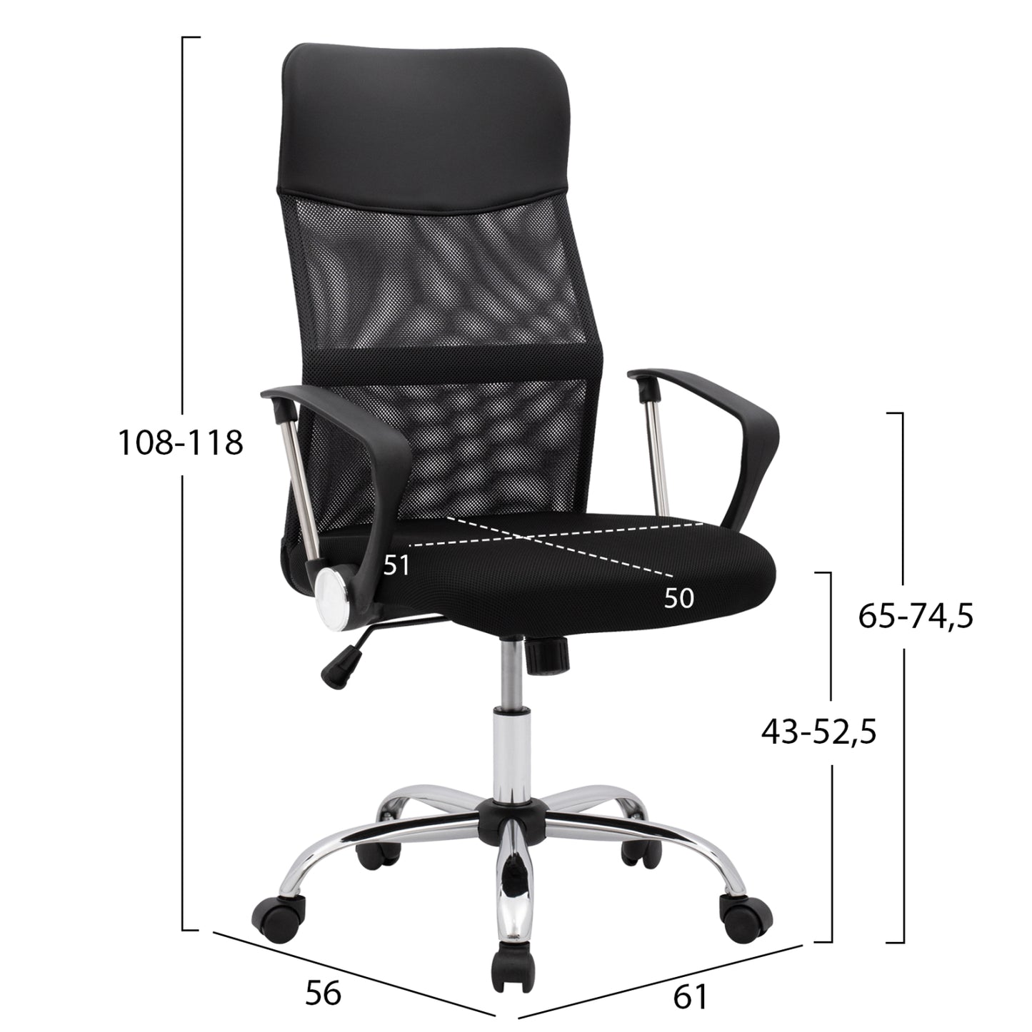 Office chair HM1000.01 Black With Mesh and chromed base 61x56x118 cm