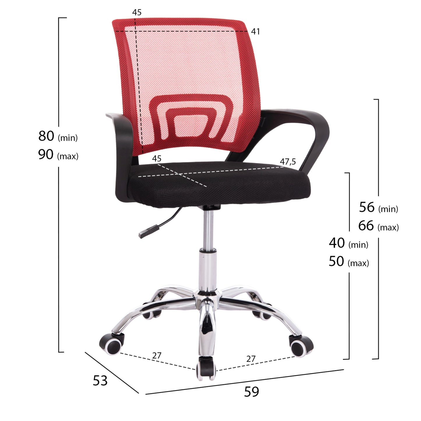 OFFICE CHAIR BRISTONE HM1058.37 CHROMED LEG-RED & BLACK MESH 59x53x80-90Hcm.