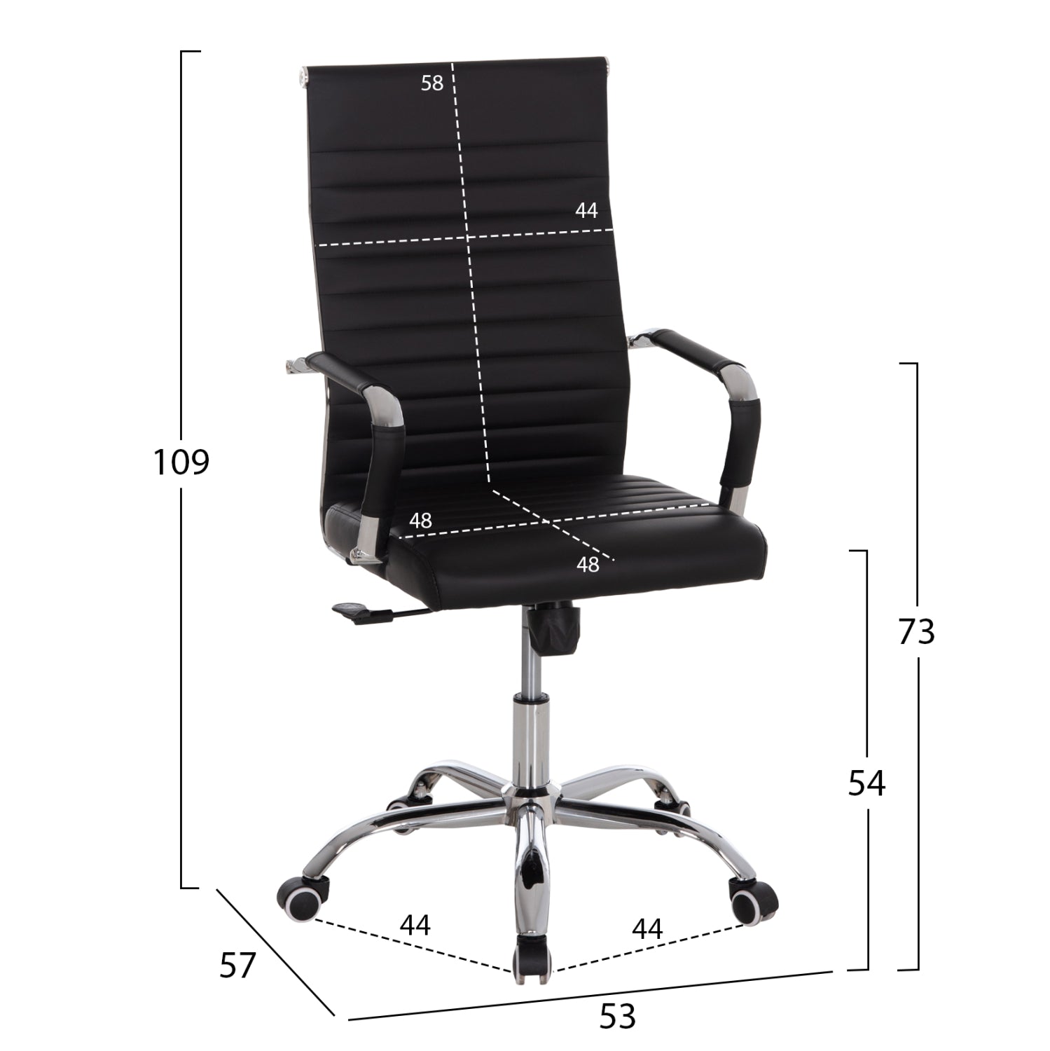 MANAGER'S OFFICE CHAIR BOSS HM1059.31 BLACK PU-CHROMED METAL FRAME AND BASE 53x57x109Hcm.