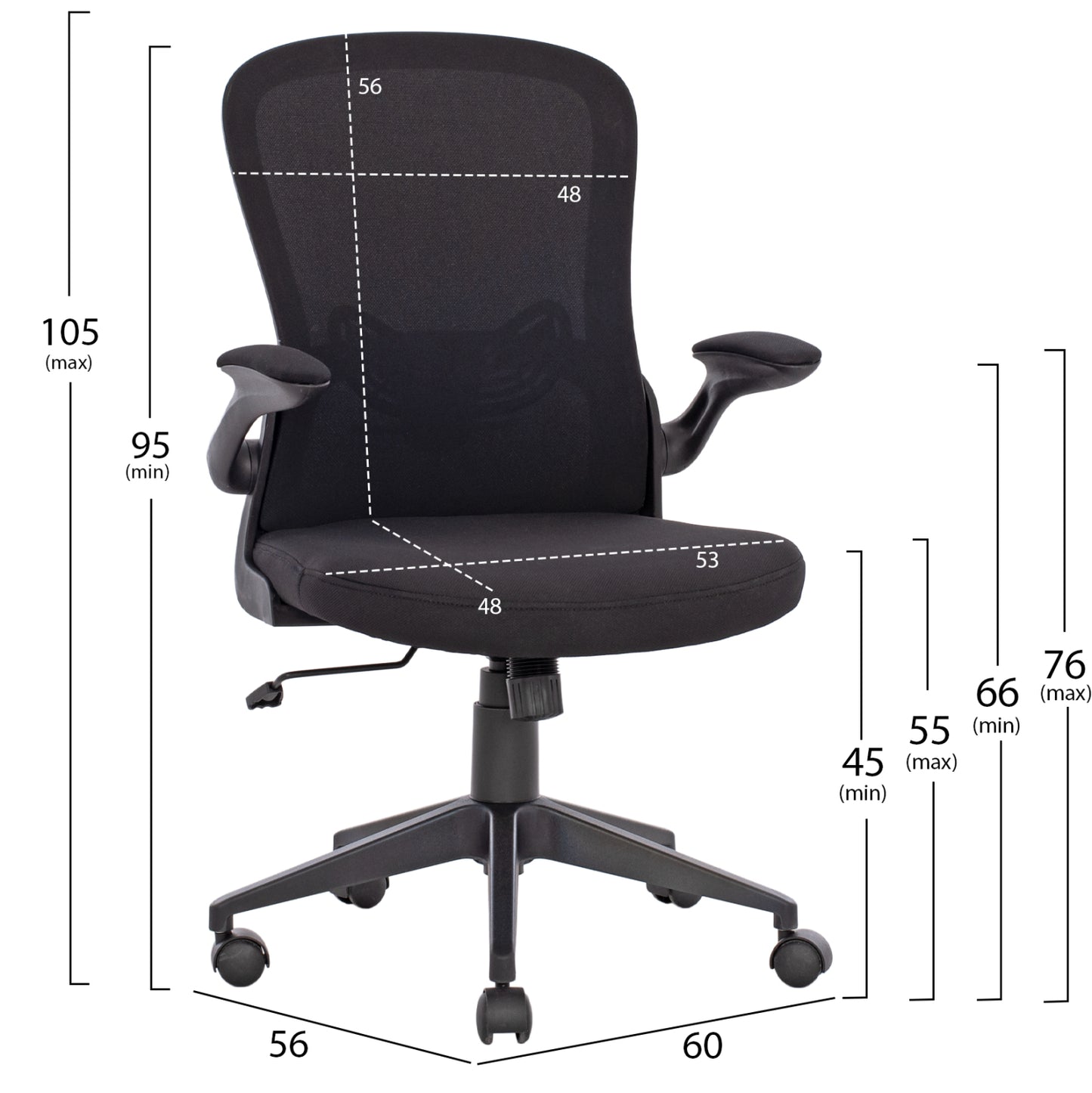 Office Chair HM1178.01, black mesh fabric, black frame, 60x56x105