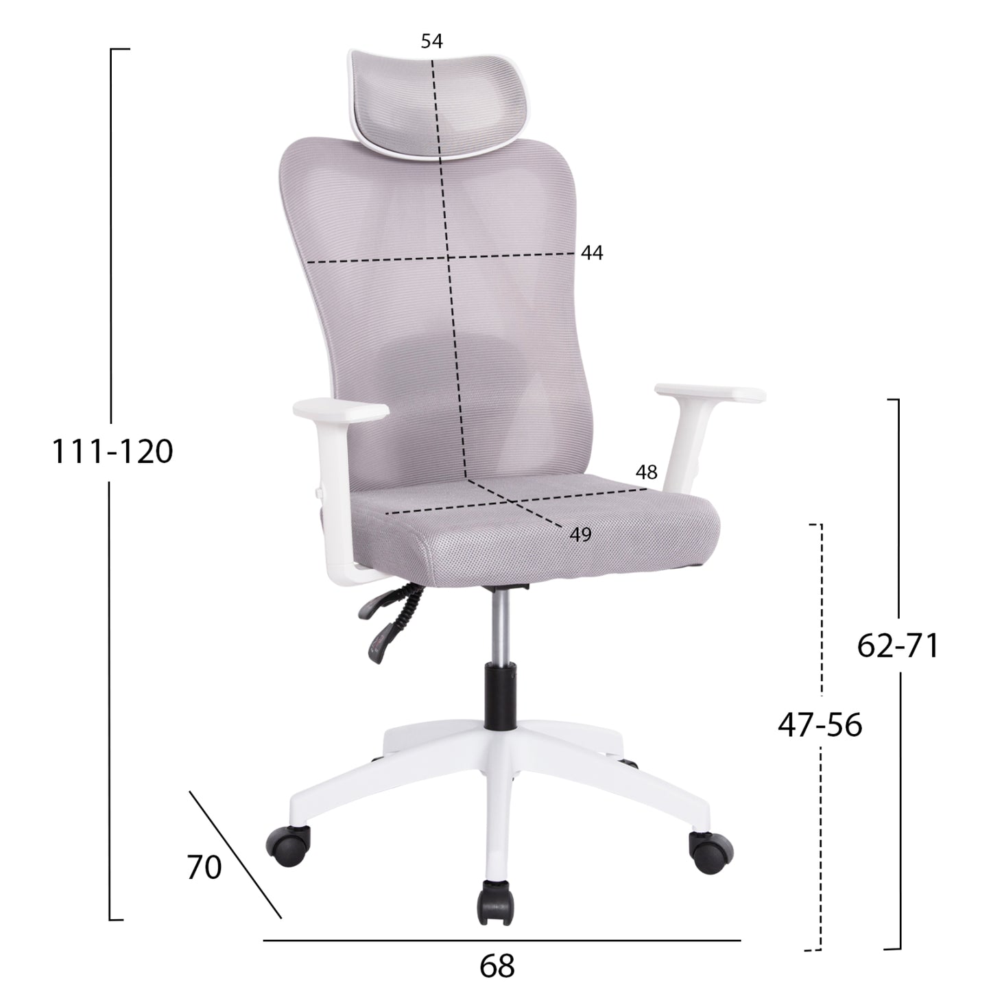 OFFICE CHAIR MEXER HM1195.02 GREY MESH-WHITE PP BASE 68x70x136Hcm.