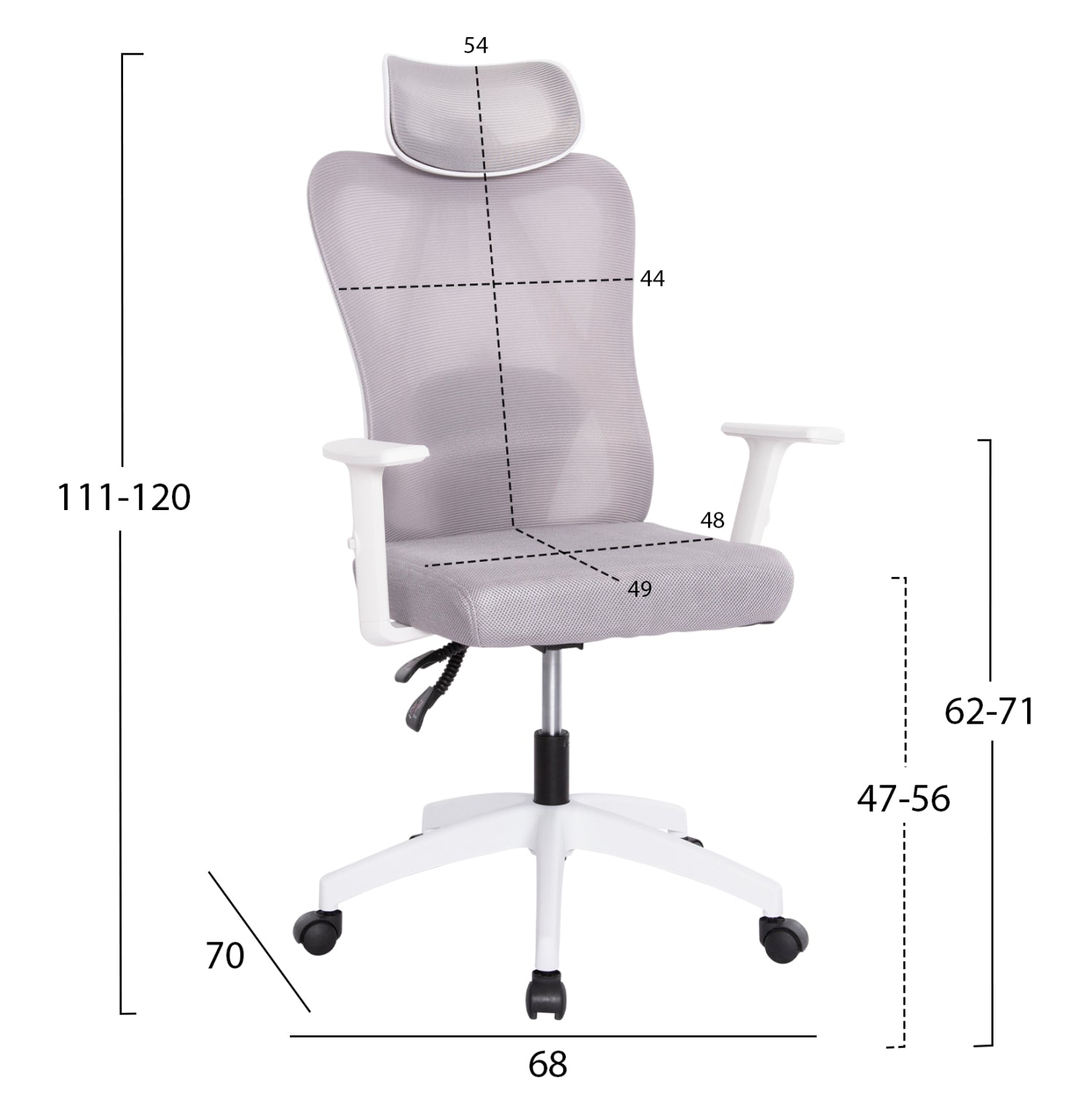 OFFICE CHAIR MEXER HM1195.02 GREY MESH-WHITE PP BASE 68x70x136Hcm.