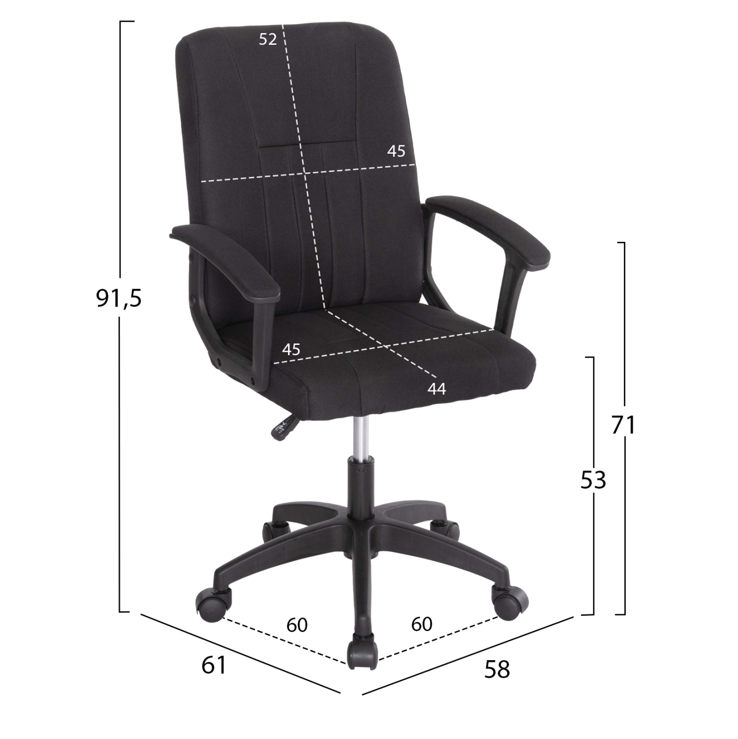 OFFICE CHAIR NIM HM1200.11 BLACK FABRIC-BLACK FRAME AND BASE 58x61x101.5Hcm.