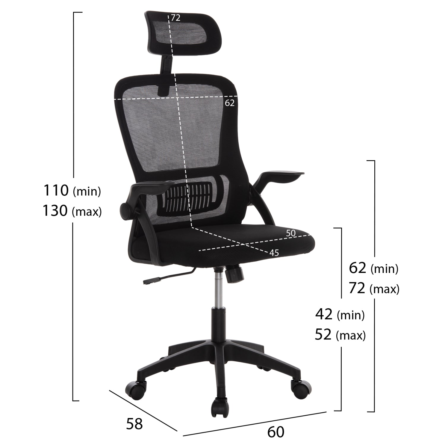 OFFICE CHAIR BLAZER HM1205.01 BLACK MESH FABRIC--BLACK ARMS 60x58x110-130Hcm.