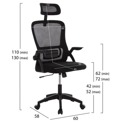 OFFICE CHAIR BLAZER HM1205.01 BLACK MESH FABRIC--BLACK ARMS 60x58x110-130Hcm.