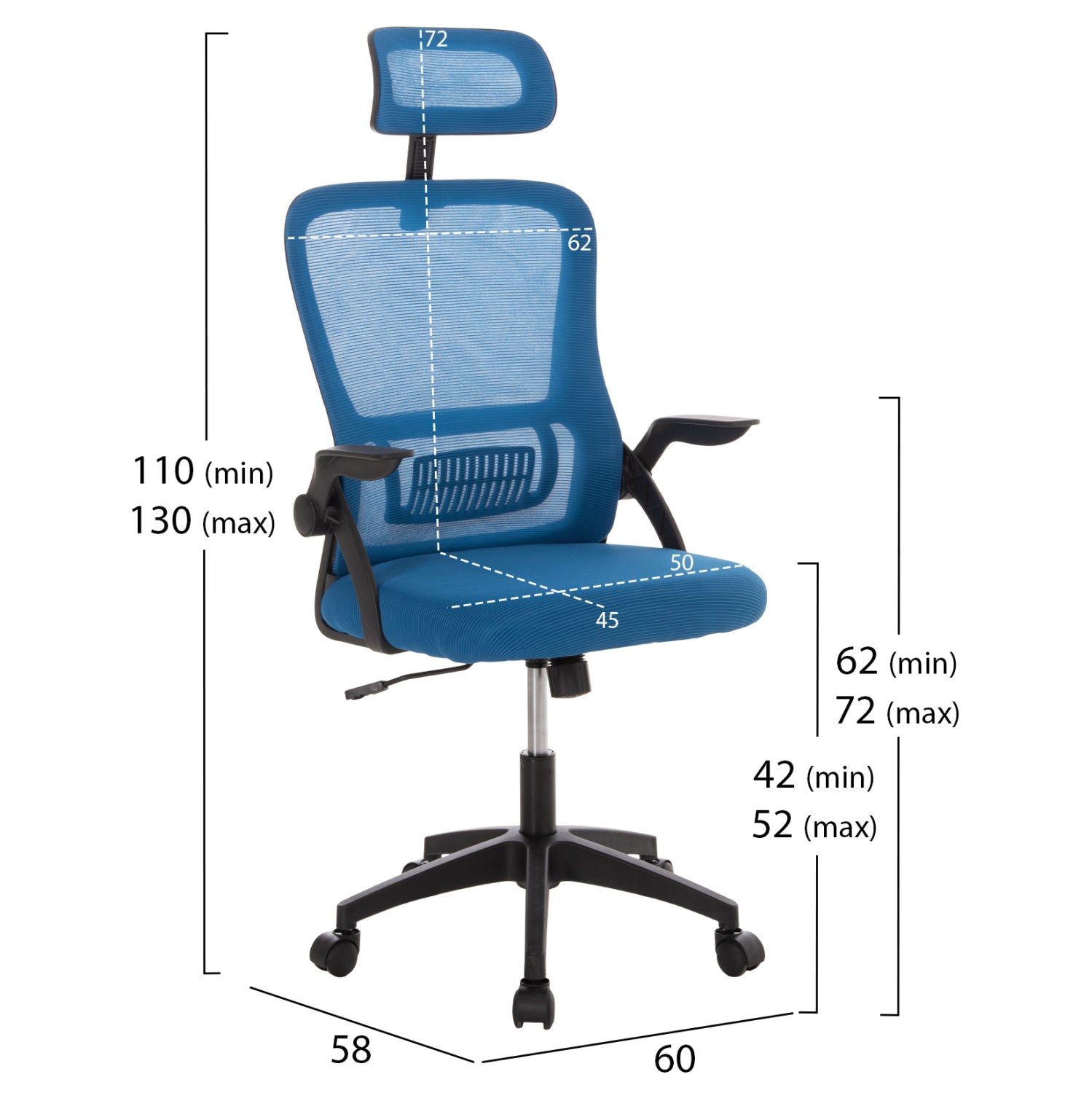 OFFICE CHAIR BLAZER HM1205.03 BLUE MESH FABRIC--BLACK ARMS 60x58x110-130Hcm.