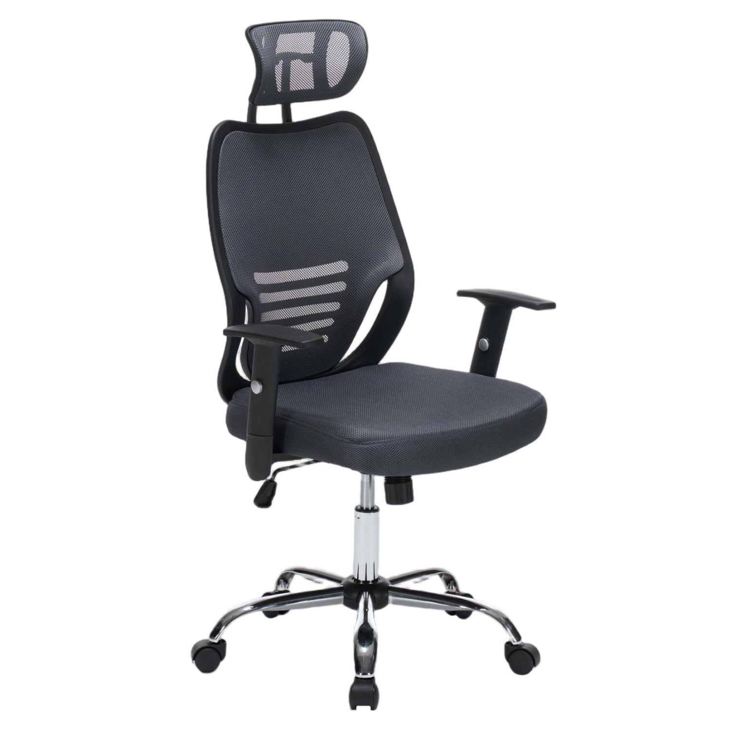 OFFICE CHAIR BRIEF HM1206.02 GREY MESH FABRIC--CHROMED BASE 63x64x122Hcm.