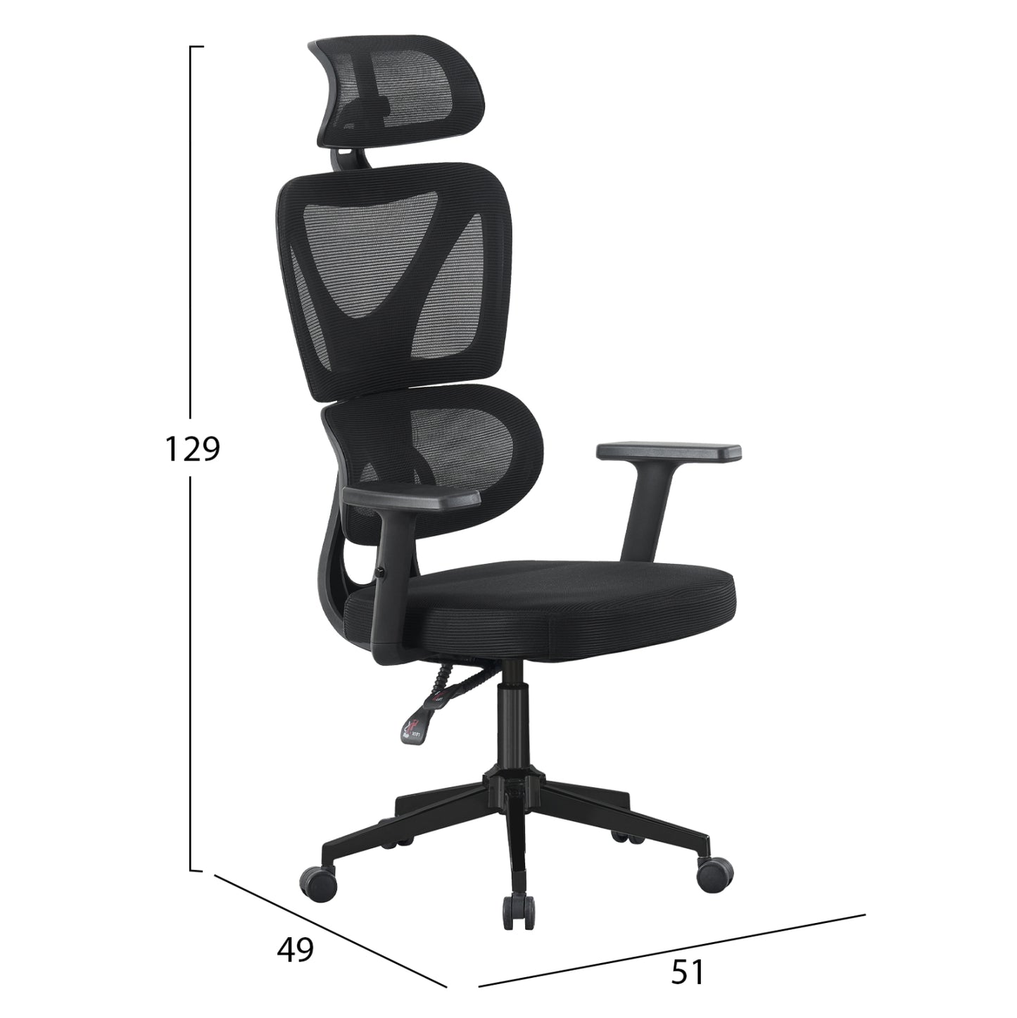 OFFICE CHAIR NOVAR HM1218.01 BLACK MESH--PP BASE 51x49x121-129Hcm.
