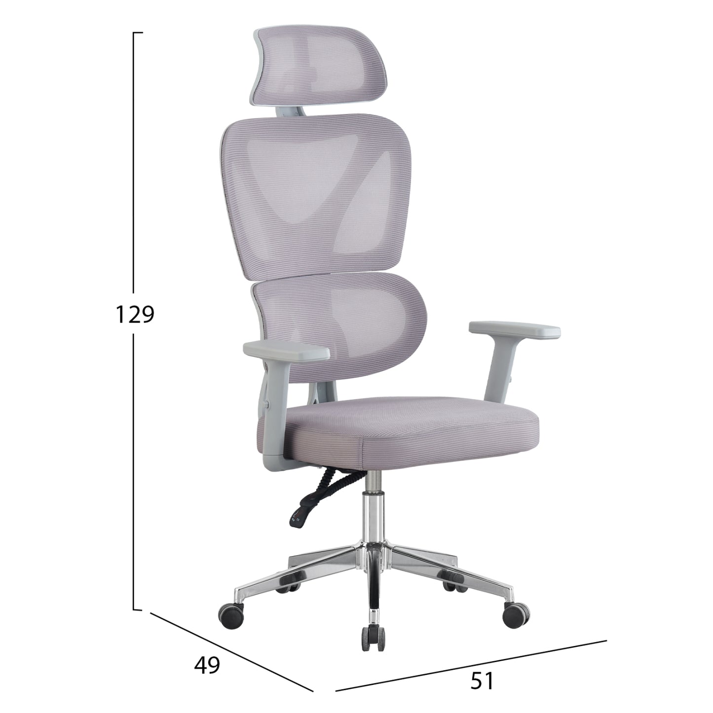 OFFICE CHAIR NOVAR HM1218.02 WHITE PP--LIGHT GREY MESH--CHROME BASE 51x49x129Hcm.