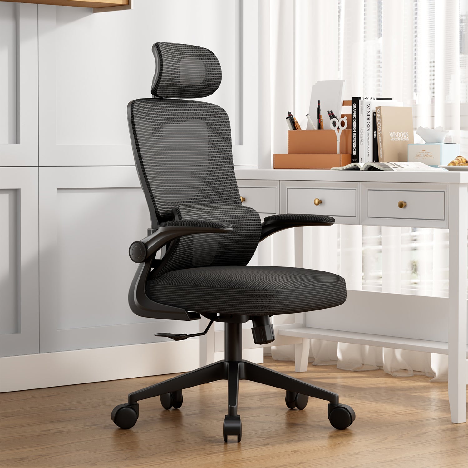 OFFICE CHAIR KESI HM1222.01 BLACK MESH FABRIC & PP 52x50x122Hcm.