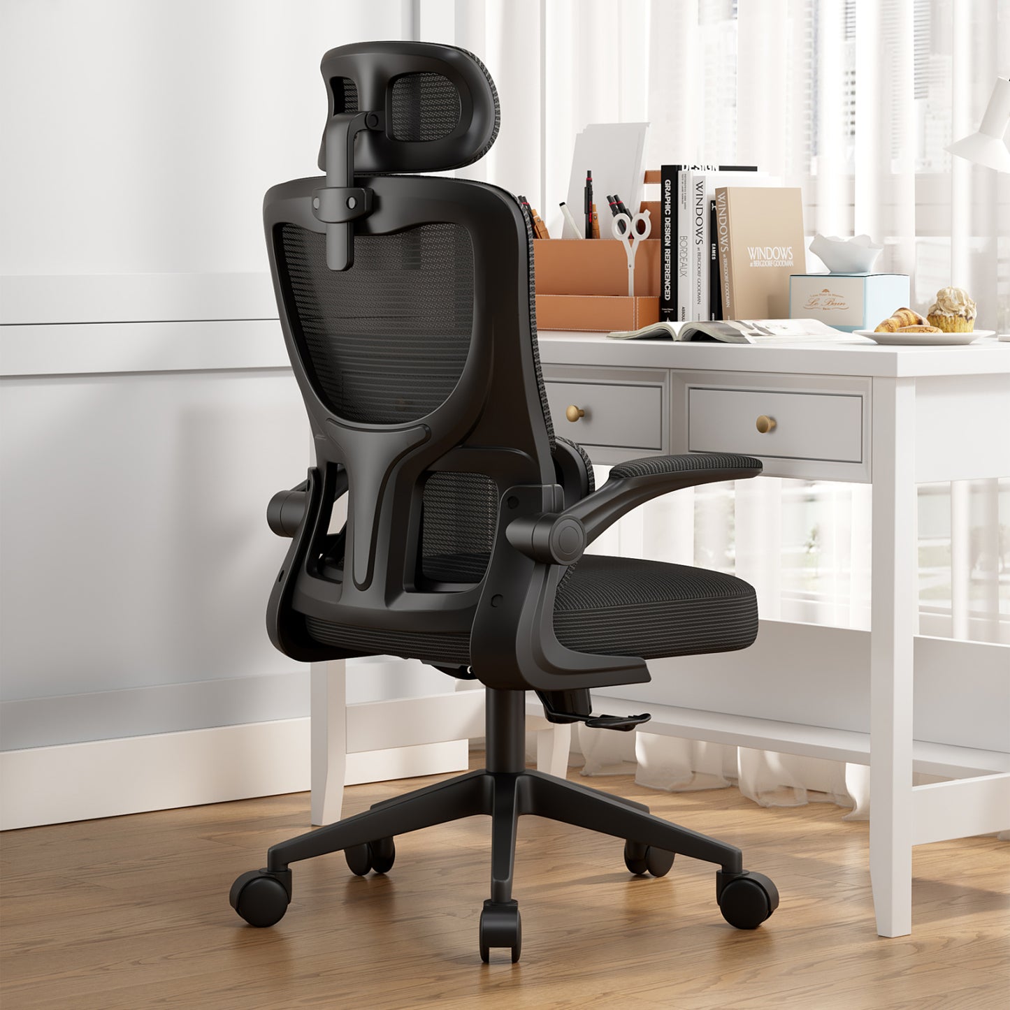 OFFICE CHAIR KESI HM1222.01 BLACK MESH FABRIC & PP 52x50x122Hcm.