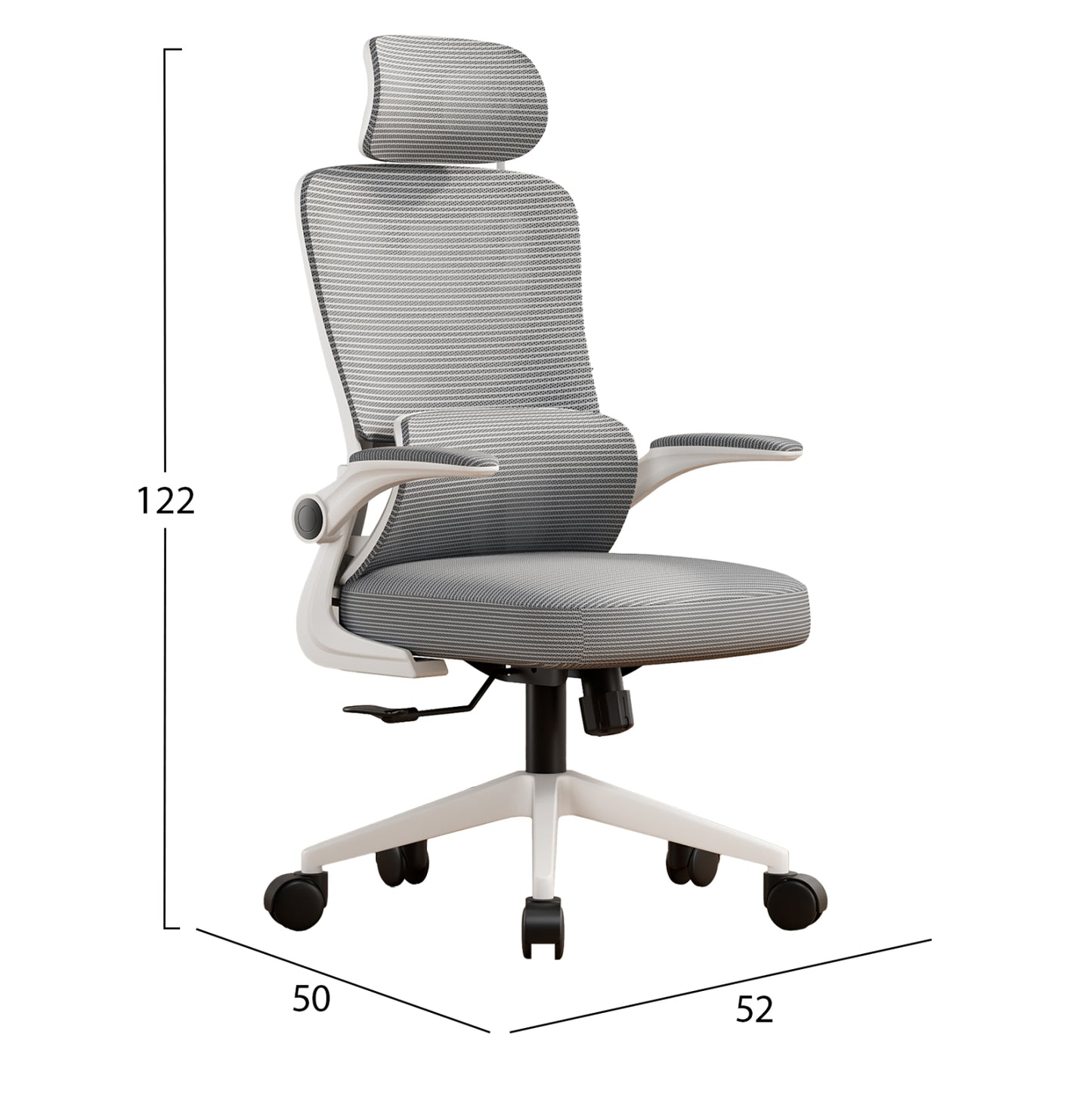 OFFICE CHAIR KESI HM1222.02 LIGHT GREY MESH FABRIC--WHITE PP 52x50x122Hcm.