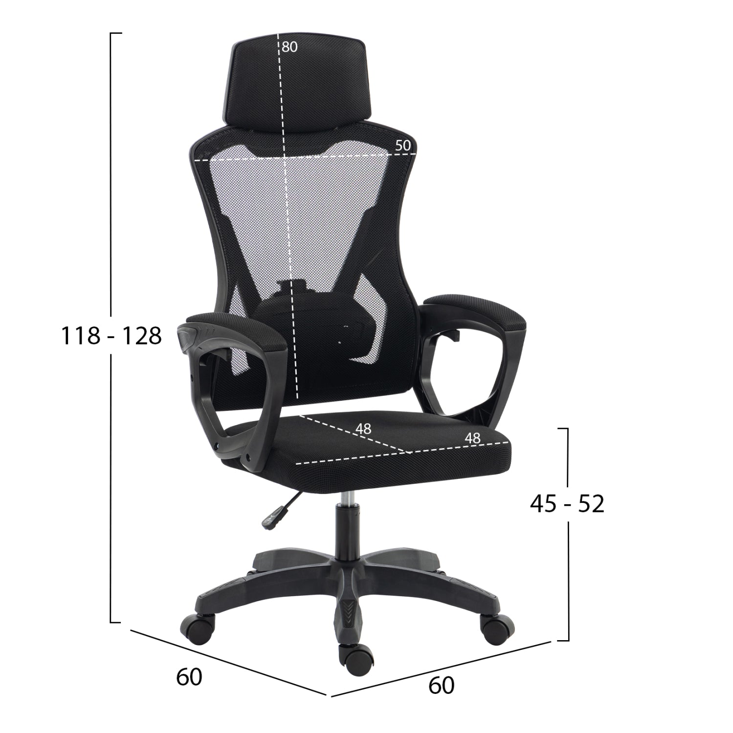 OFFICE CHAIR SALAS HM1223.01 POLYPROPYLENE & MESH IN BLACK 60x60x118-128Hcm.