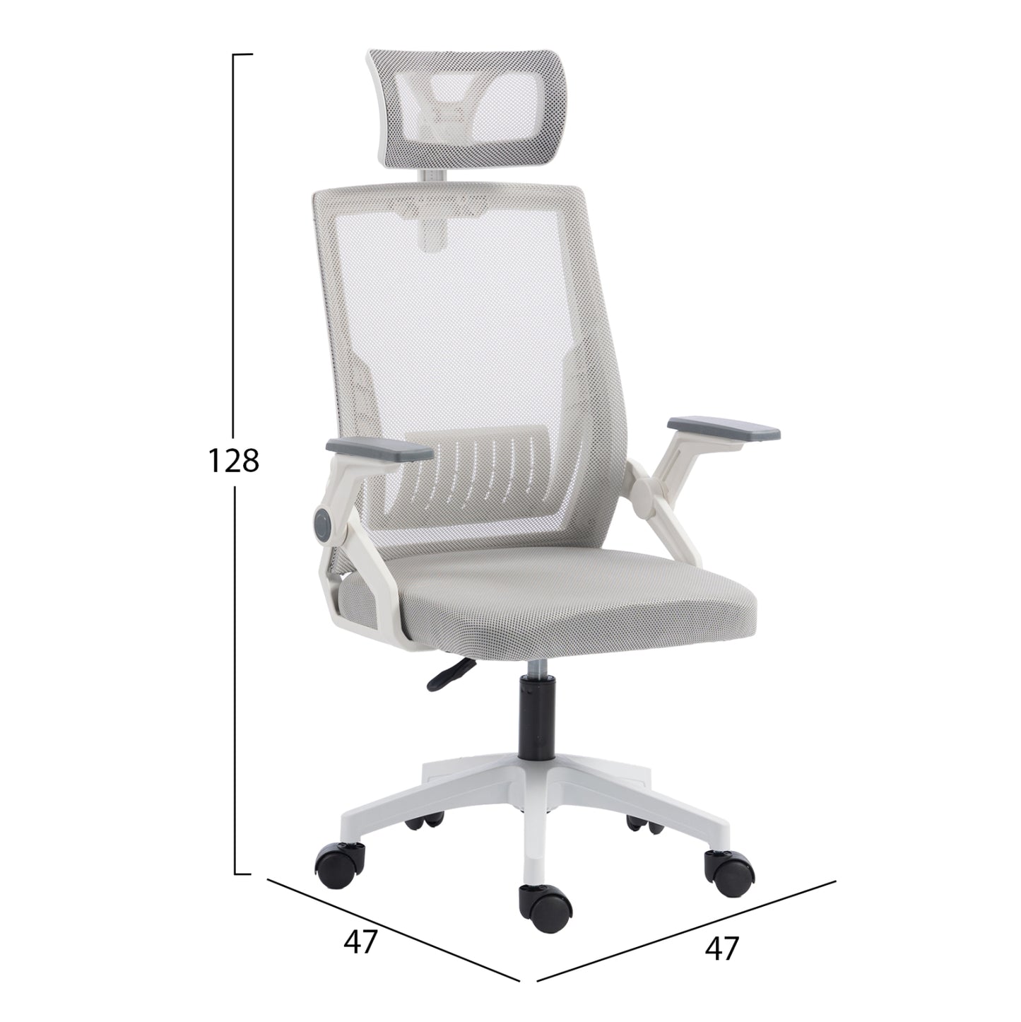OFFICE CHAIR MATRON HM1226.02 WHITE PP--LIGHT GREY MESH FABRIC 47x47x128Hcm.