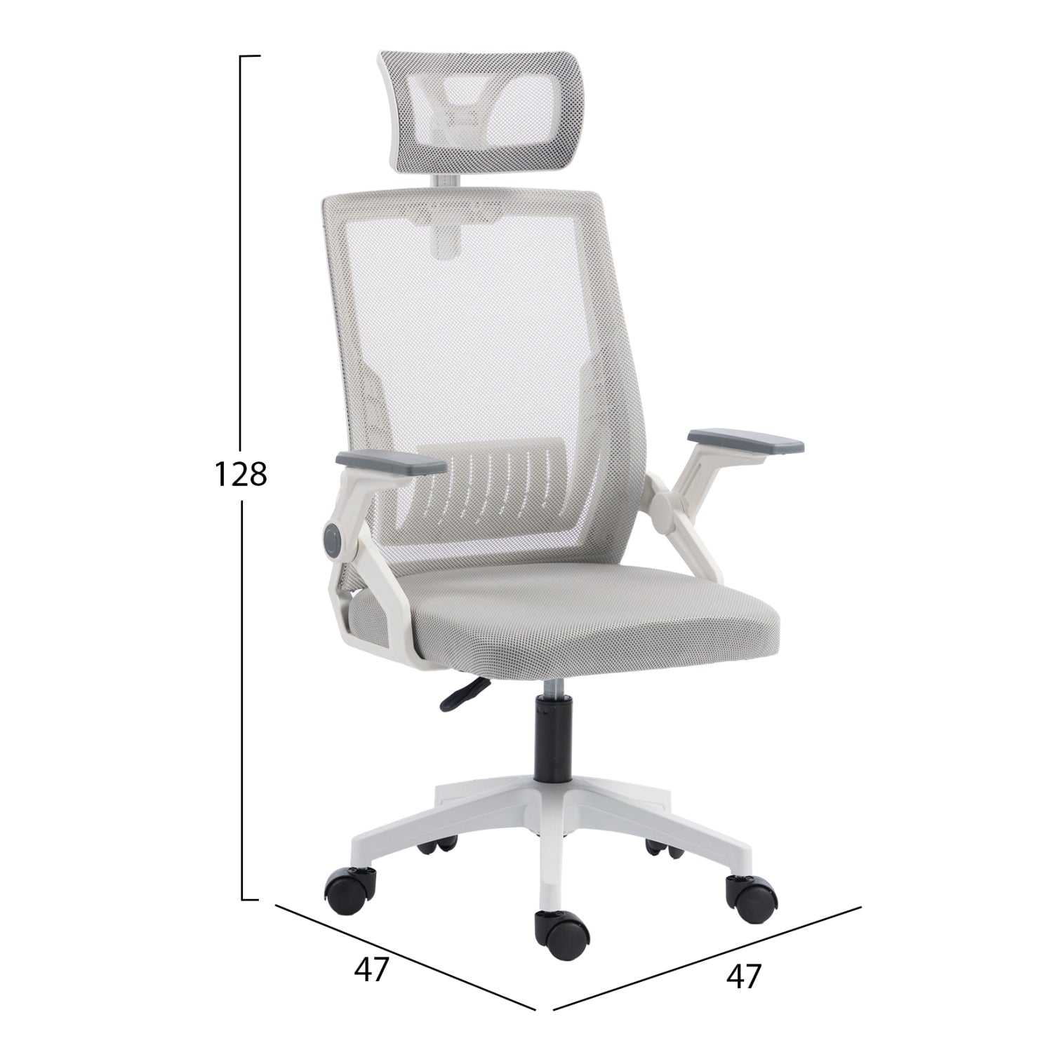 OFFICE CHAIR MATRON HM1226.02 WHITE PP--LIGHT GREY MESH FABRIC 47x47x128Hcm.