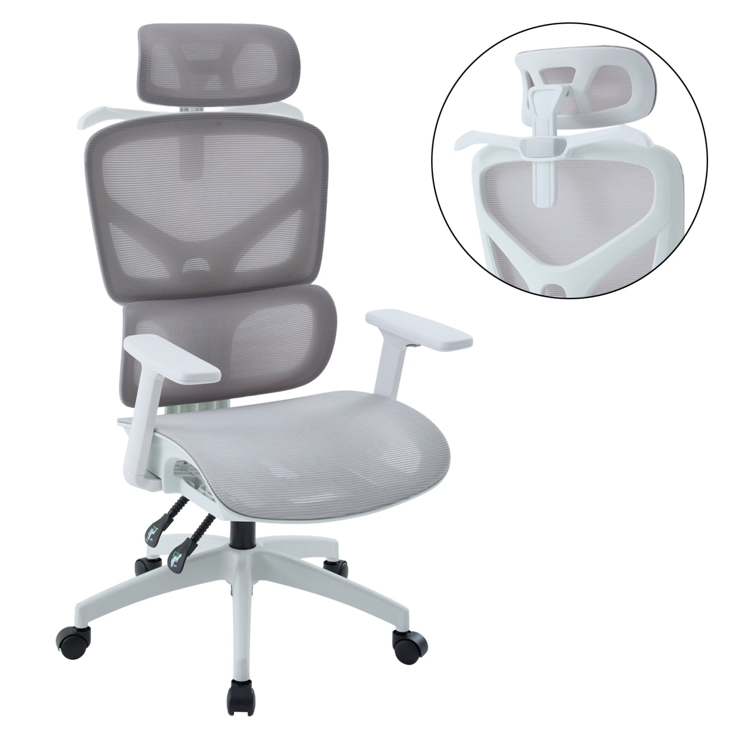 OFFICE CHAIR APEX HM1227.02 WHITE PP--LIGHT GREY MESH FABRIC 68x68x120-130Hcm.