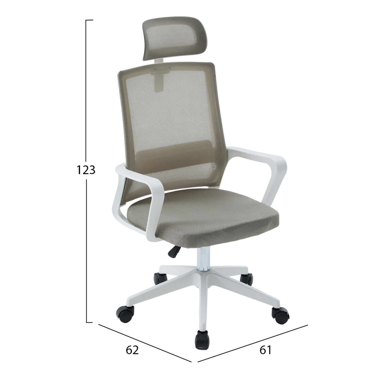 OFFICE CHAIR VELOCITY HM1229.02 WHITE PP--LIGHT GREY MESH FABRIC 61x62x123Hcm.
