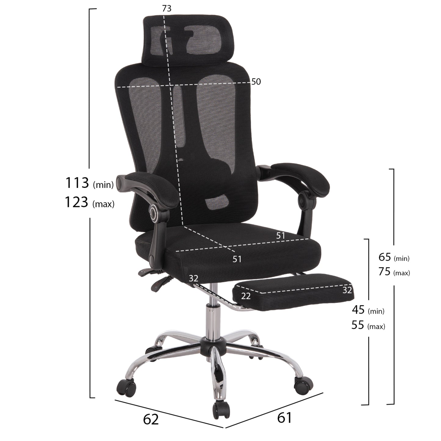OFFICE CHAIR BARNET HM18258.01 BLACK MESH-BLACK FRAME NYLON 61x62x123Hcm.