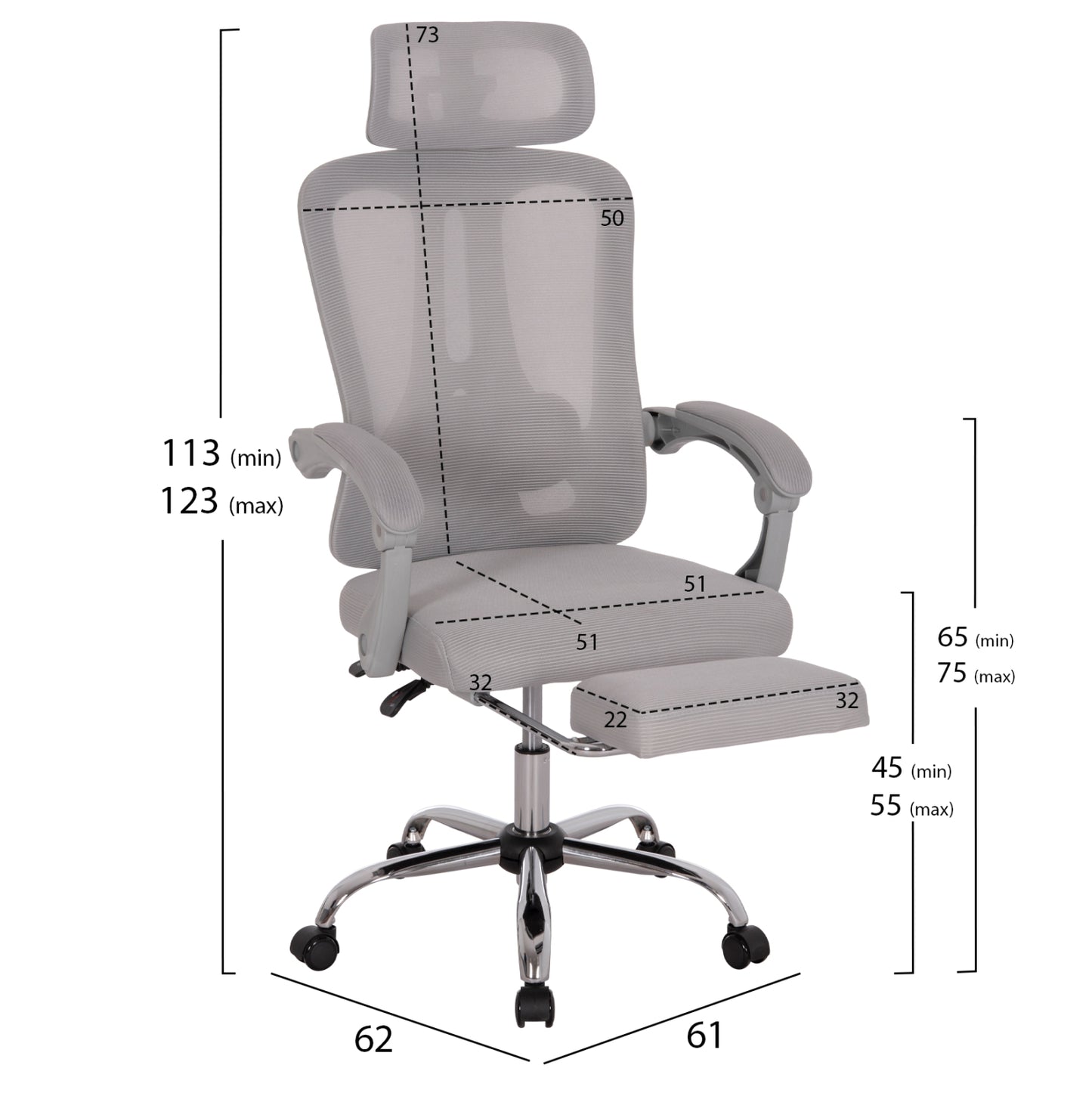 OFFICE CHAIR BARNET HM18258.02 GREY MESH-GREY FRAME NYLON 61x62x123Hcm.