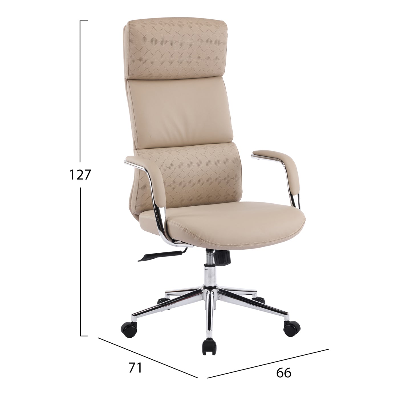 OFFICE CHAIR MEITE HM18353.02 BEIGE PU LEATHER--CHROMED BASE 66x71x127Hcm.