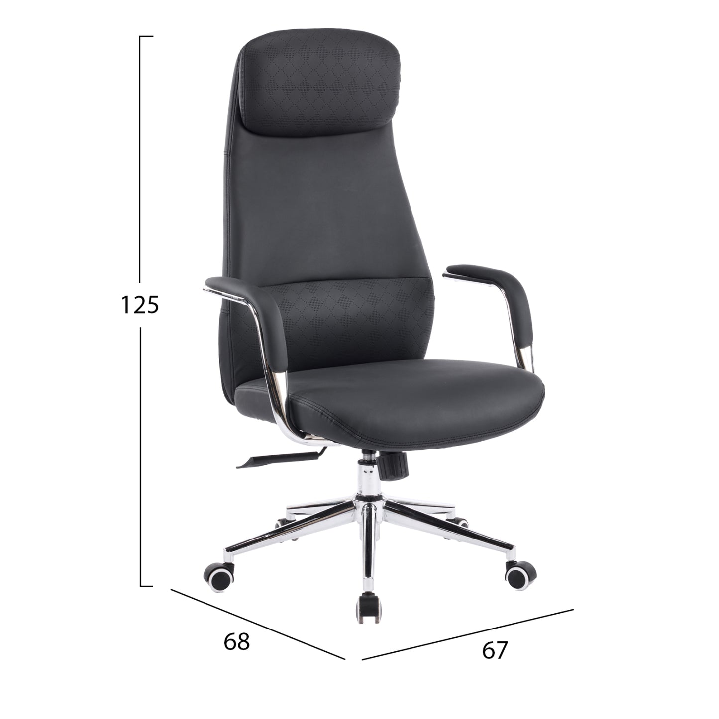 OFFICE CHAIR SONTY HM18354.01 BLACK PU LEATHER--CHROMED BASE 64x68x125Hcm.