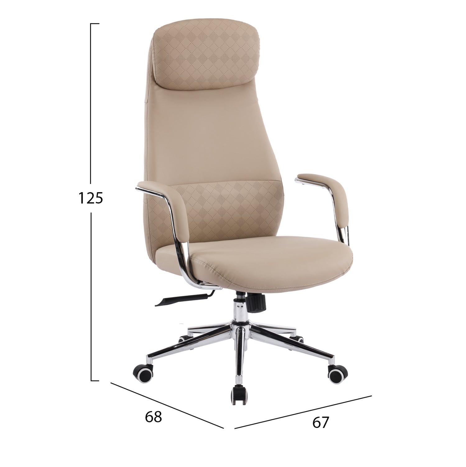 OFFICE CHAIR SONTY HM18354.02 BEIGE PU LEATHER--CHROMED BASE 64x68x125Hcm.