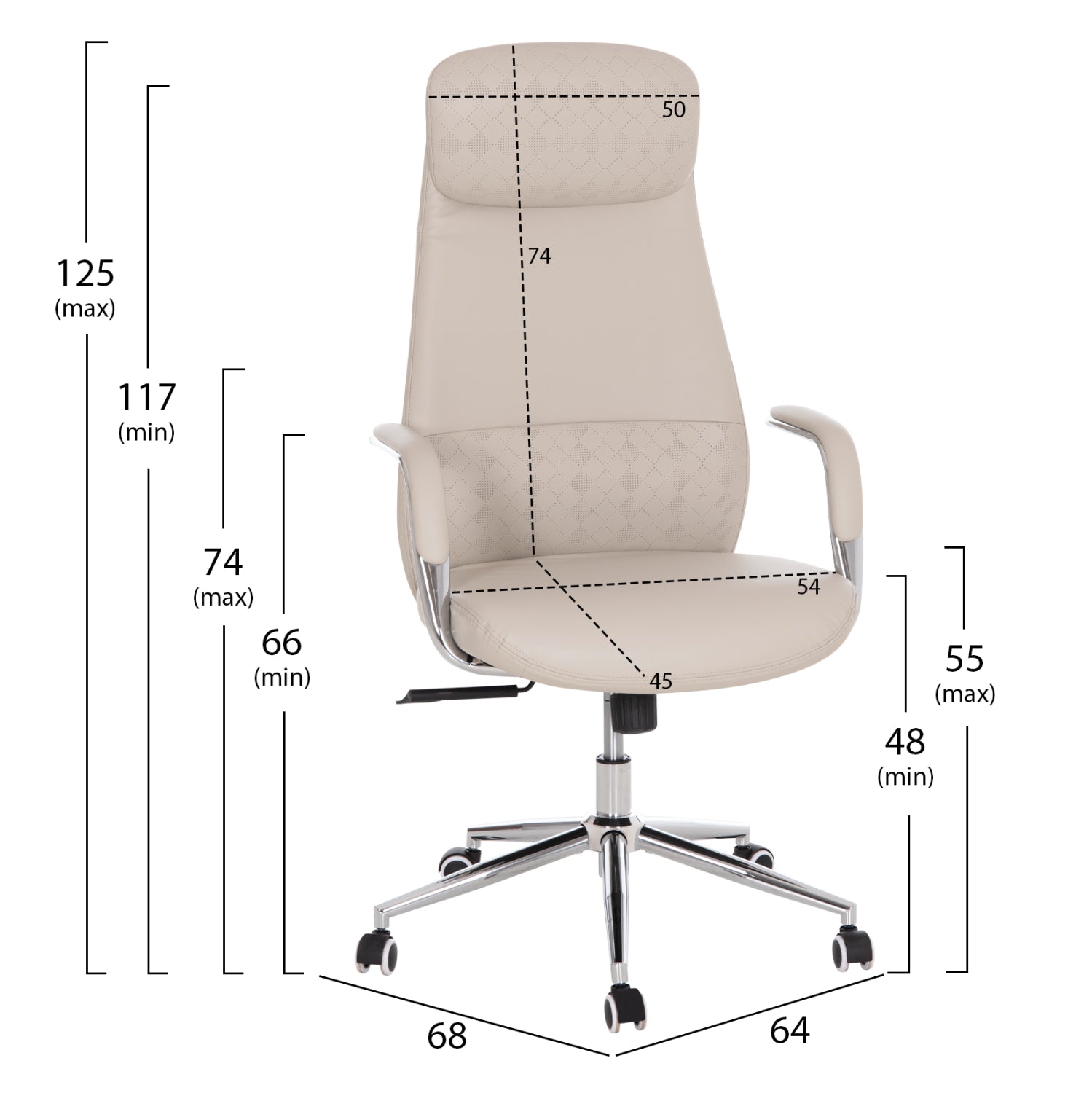 OFFICE CHAIR SONTY HM18354.10 GREY PU LEATHER--CHROMED BASE 64x68x125Hcm.