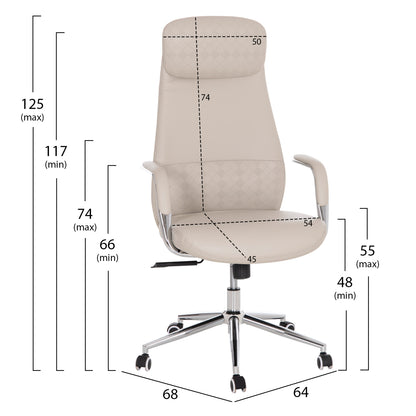 OFFICE CHAIR SONTY HM18354.10 GREY PU LEATHER--CHROMED BASE 64x68x125Hcm.