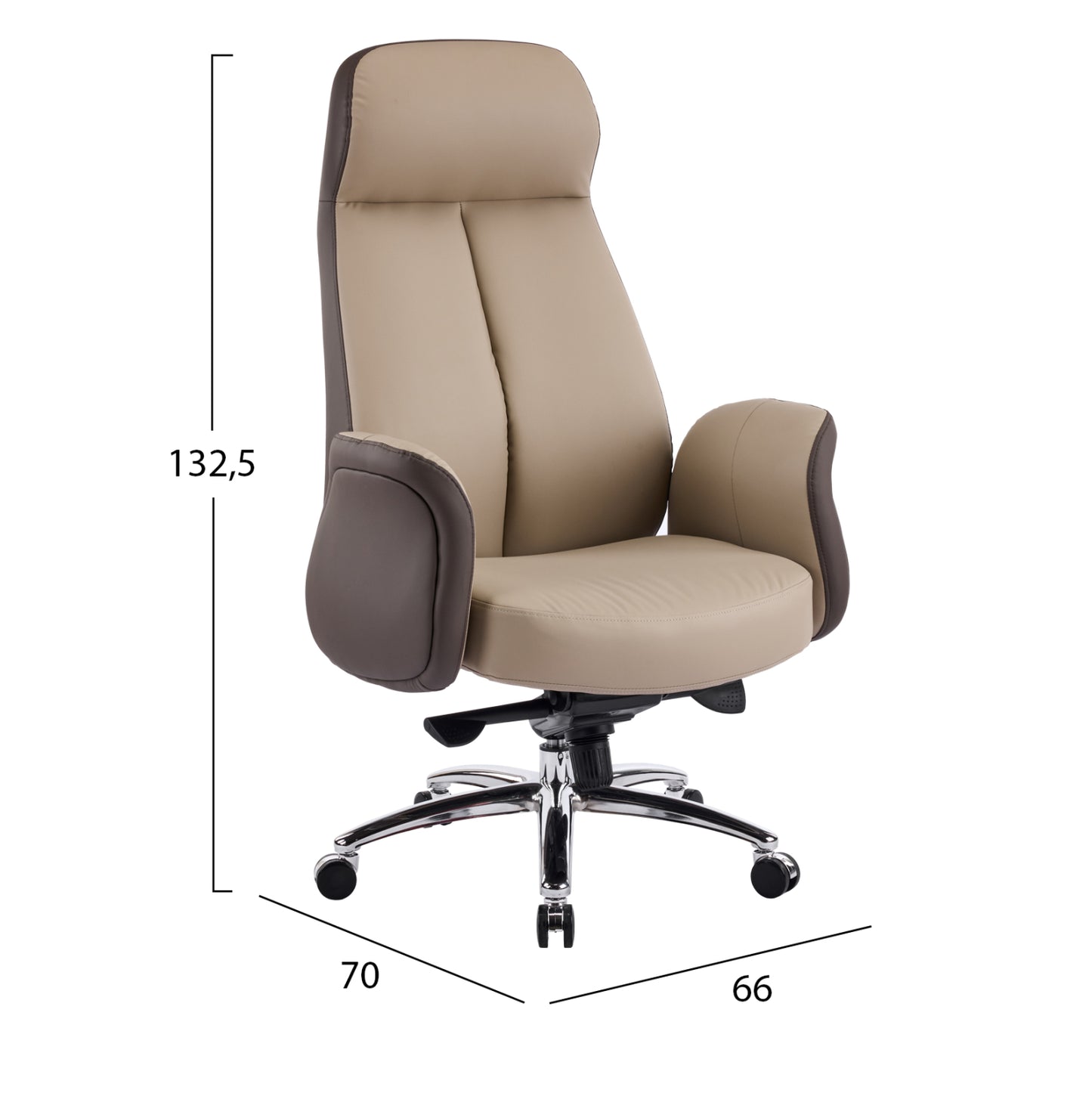 OFFICE CHAIR DRAMON HM18356.02 BEIGE-BROWN PU LEATHER--CHROMED BASE 66x70x132.5Hcm.
