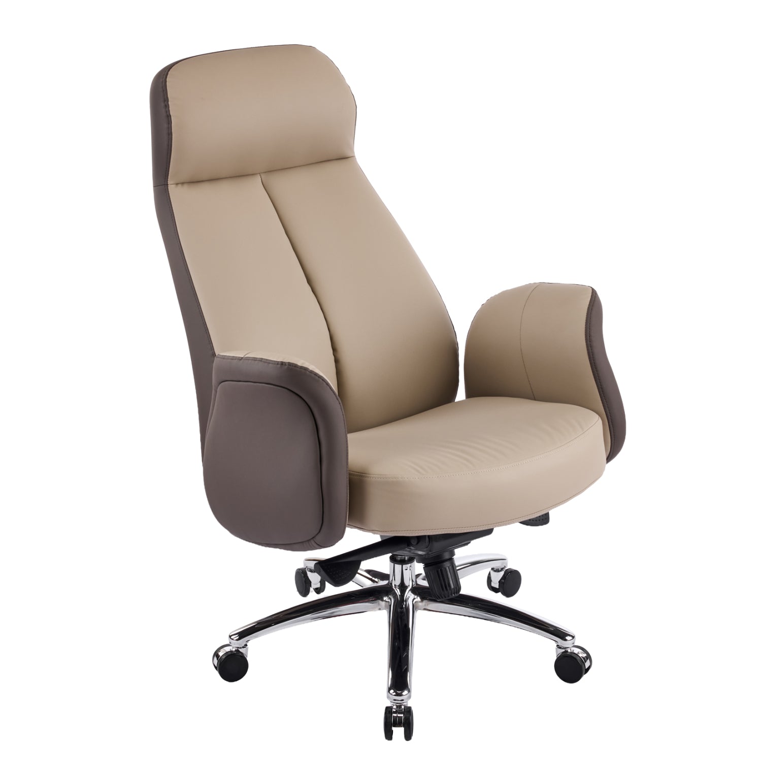 OFFICE CHAIR DRAMON HM18356.02 BEIGE-BROWN PU LEATHER--CHROMED BASE 66x70x132.5Hcm.