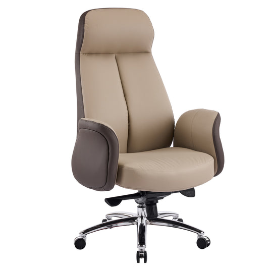 OFFICE CHAIR DRAMON HM18356.02 BEIGE-BROWN PU LEATHER--CHROMED BASE 66x70x132.5Hcm.