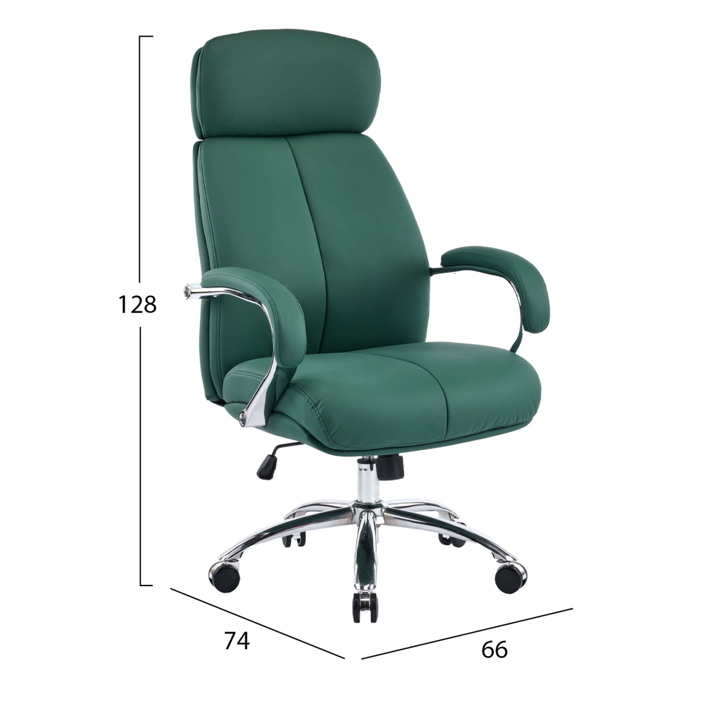 OFFICE CHAIR TOREN HM18357.07 GREEN PU LEATHER--CHROMED BASE 66x74x128Hcm