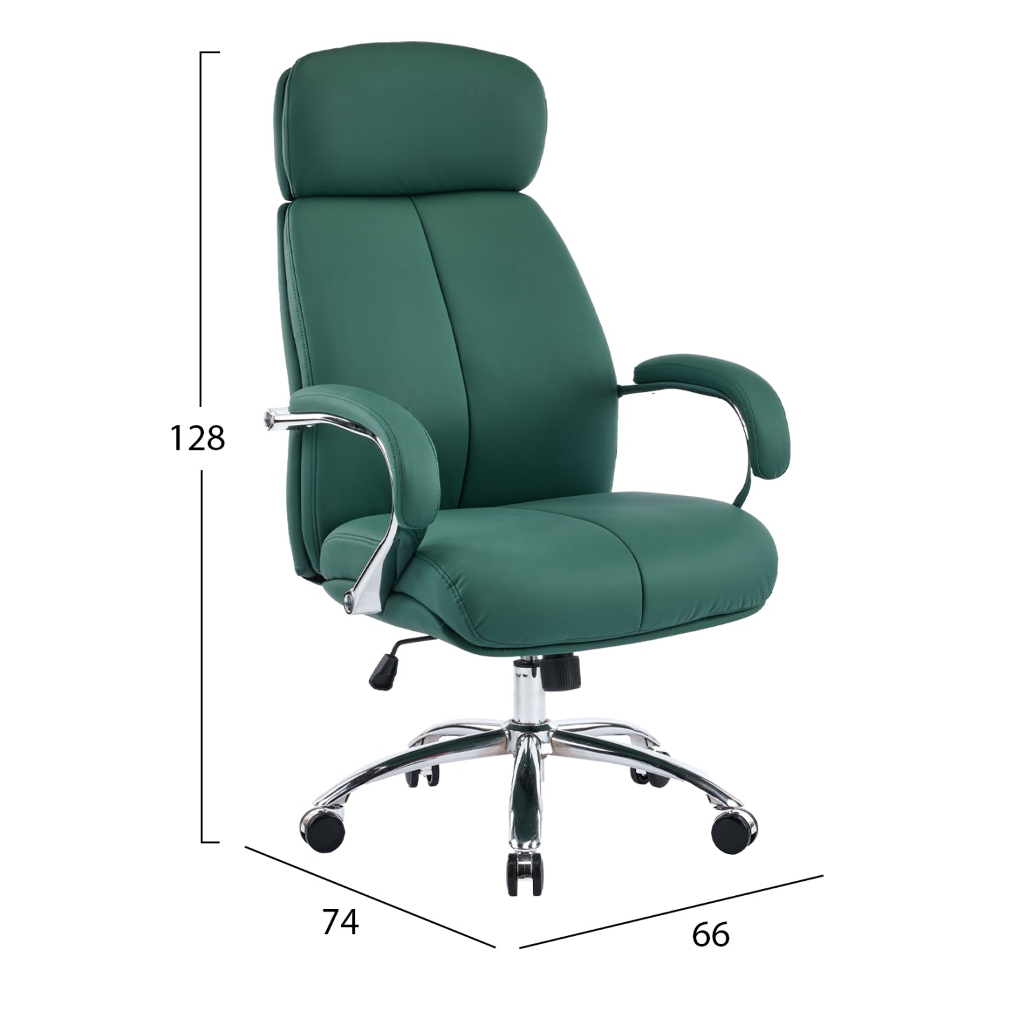 OFFICE CHAIR TOREN HM18357.07 GREEN PU LEATHER--CHROMED BASE 66x74x128Hcm