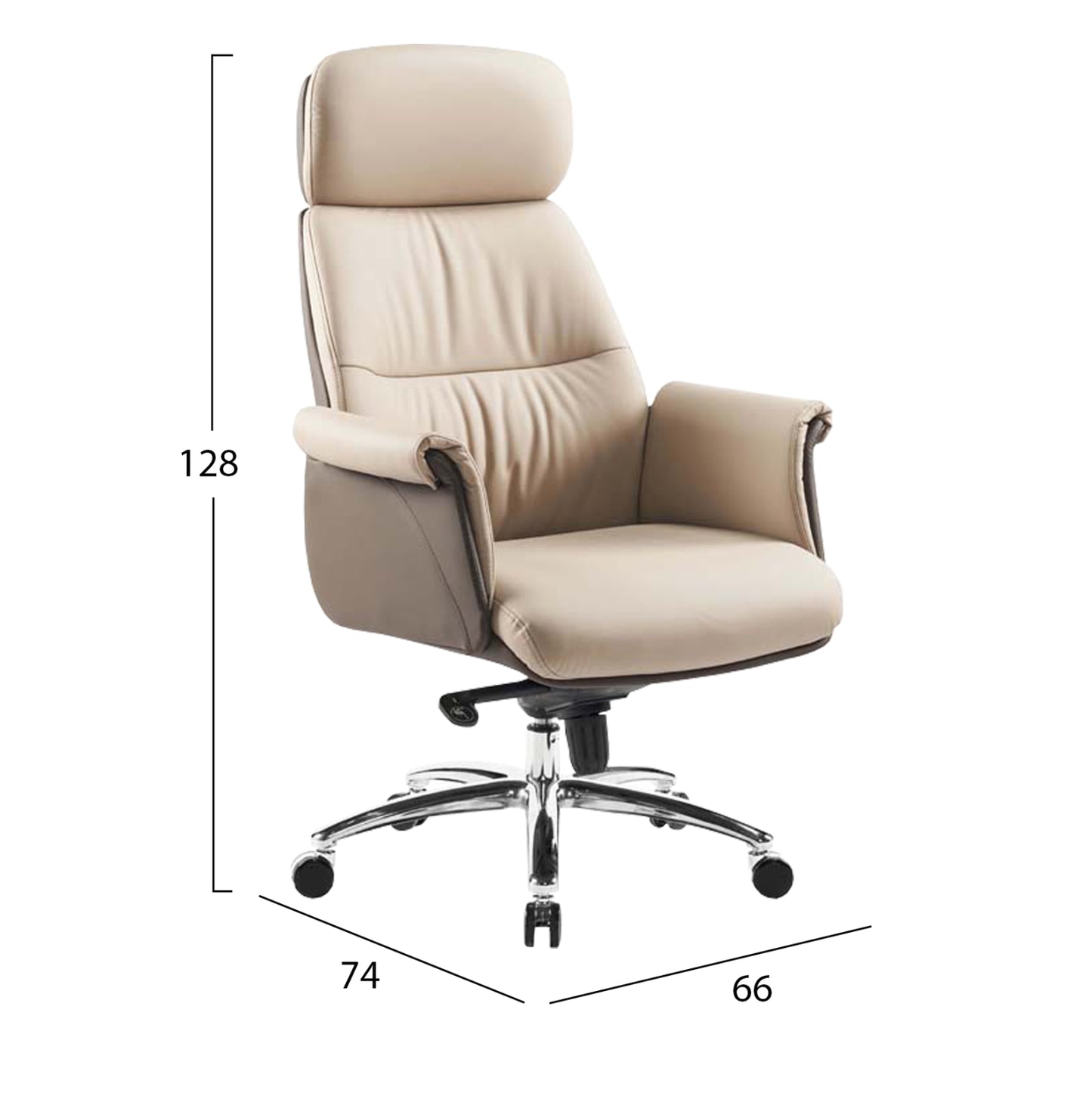 OFFICE CHAIR TOMLIN HM18358.02 BEIGE-BROWN PU LEATHER--CHROMED BASE 72x74x128Hcm.