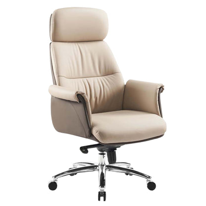OFFICE CHAIR TOMLIN HM18358.02 BEIGE-BROWN PU LEATHER--CHROMED BASE 72x74x128Hcm.