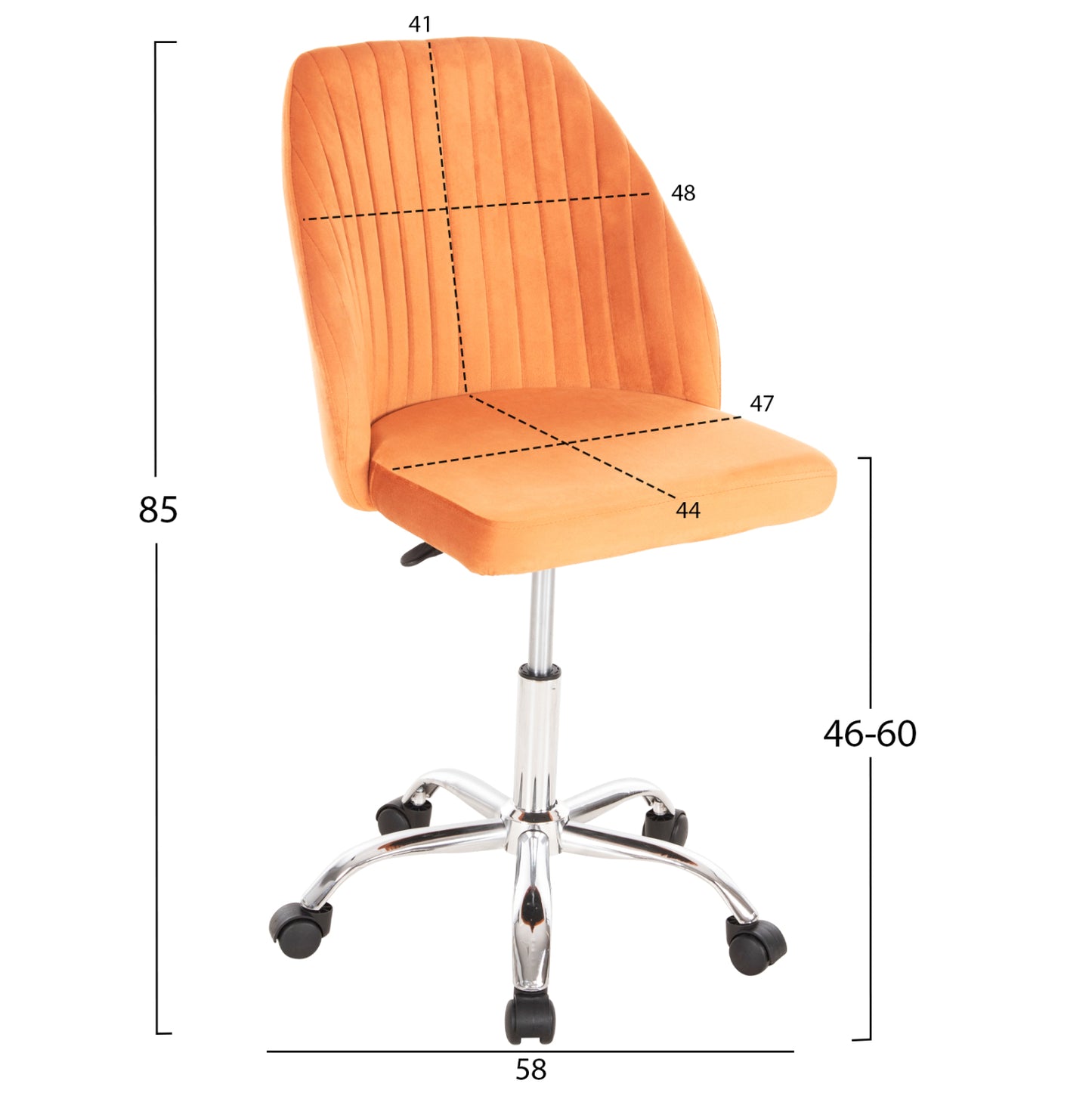 OFFICE CHAIR HOLLIS HM9008.04 ORANGE VELVET-METAL BASE 58x58x85Hcm.