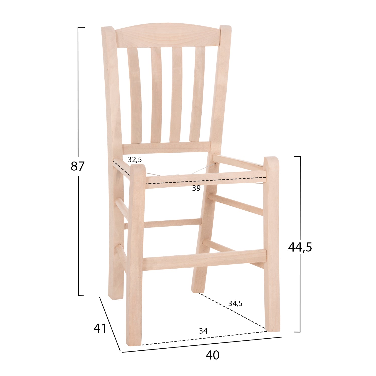 CHAIR MONTE HM5588.02 BEECH WOOD IMPREGNATED-UNPAINTED 40x41x87Hcm.FRAME ONLY