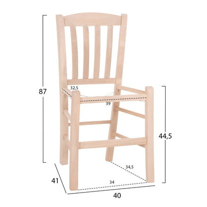 CHAIR MONTE HM5588.02 BEECH WOOD IMPREGNATED-UNPAINTED 40x41x87Hcm.FRAME ONLY