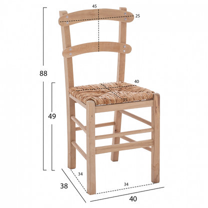 Traditional chair with straw Unpainted HM10370.02