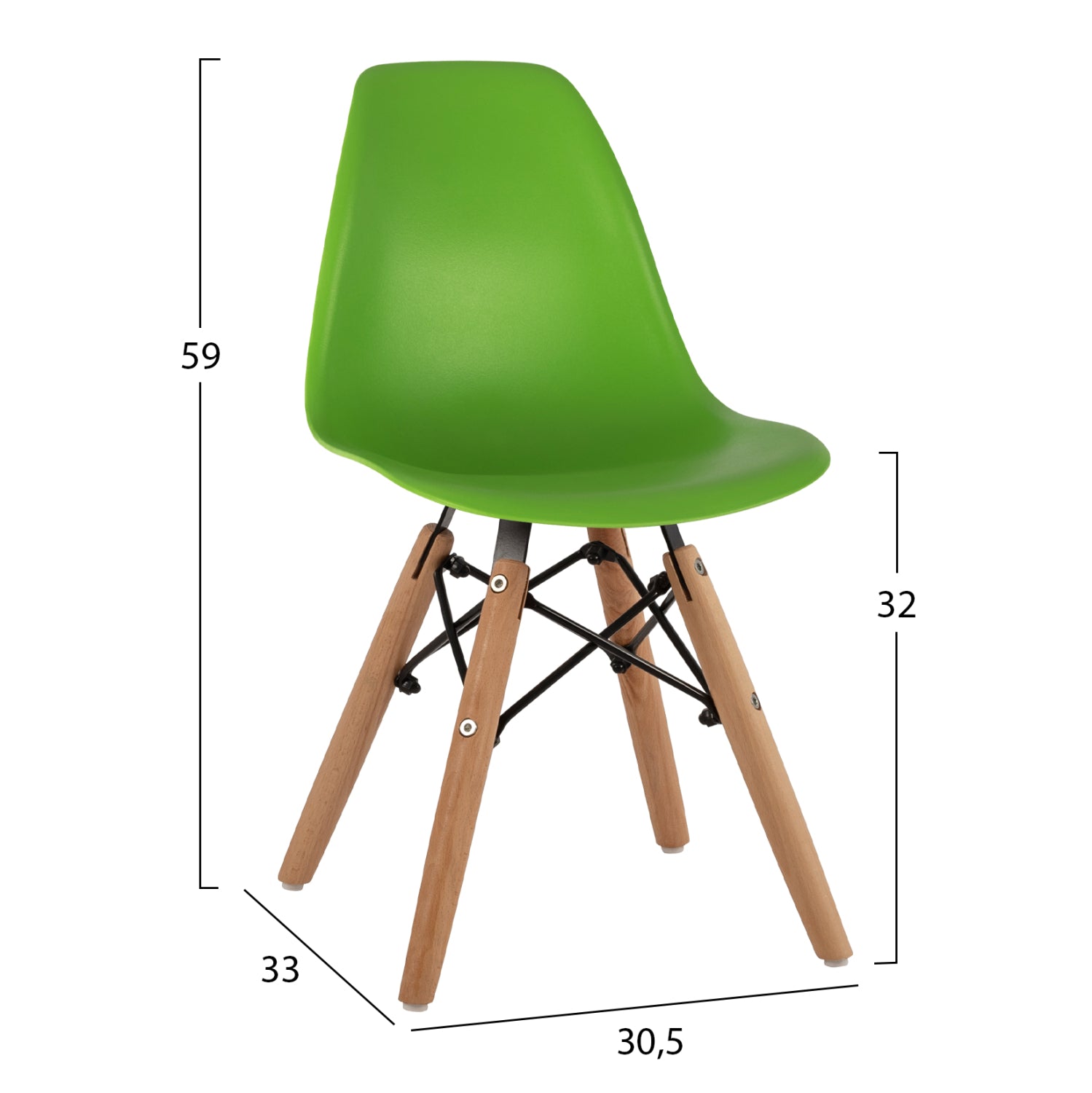 Chair Twist Kid HM8453.03 with wooden legs & green seat 30,5x33x59 cm