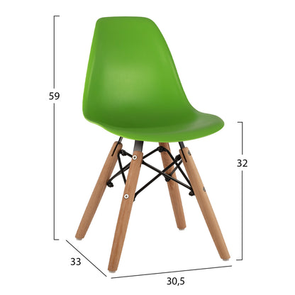 Chair Twist Kid HM8453.03 with wooden legs & green seat 30,5x33x59 cm