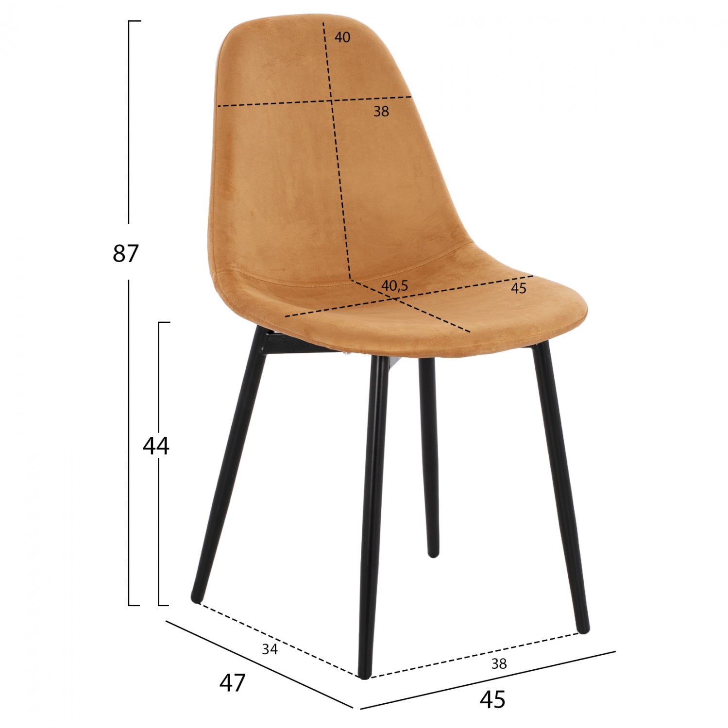 CHAIR LEONARDO VELVET GOLD WITH METAL LEGS 45x47x87Y cm. ΗΜ00100.09